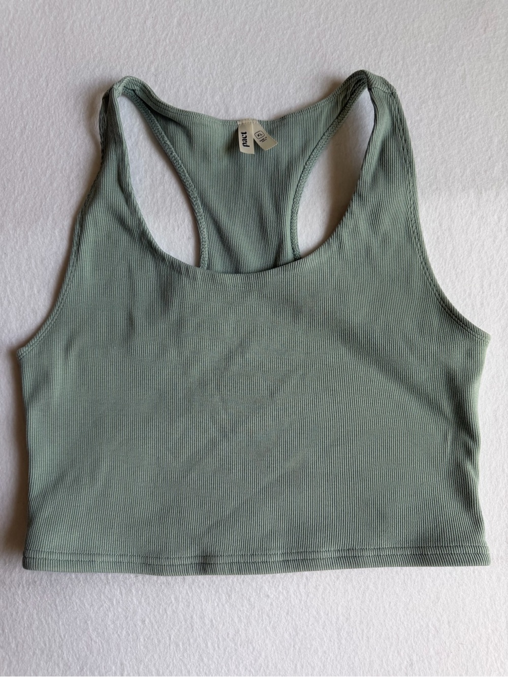 Pact Organic Cotton Ribbed Racerback Sports Bra, Cropped Top, Sage Green, XL - Picture 2 of 7